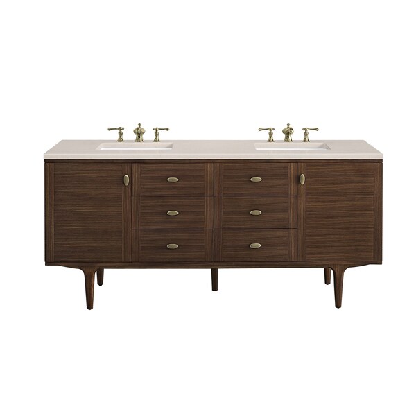James Martin Vanities Amberly 72in Double Vanity, Mid-Century Walnut w/ 3 CM Eternal Marfil Top 670-V72-WLT-3EMR - main